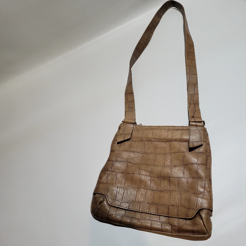 Tan Giniluse Italian Leather crossbody purse 11"Hx10"L
